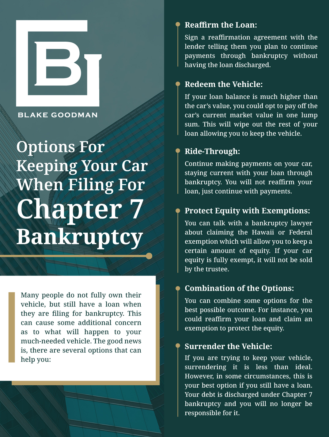 infographic that shows Options For Keeping Your Car When Filing For Chapter 7 Bankruptcy